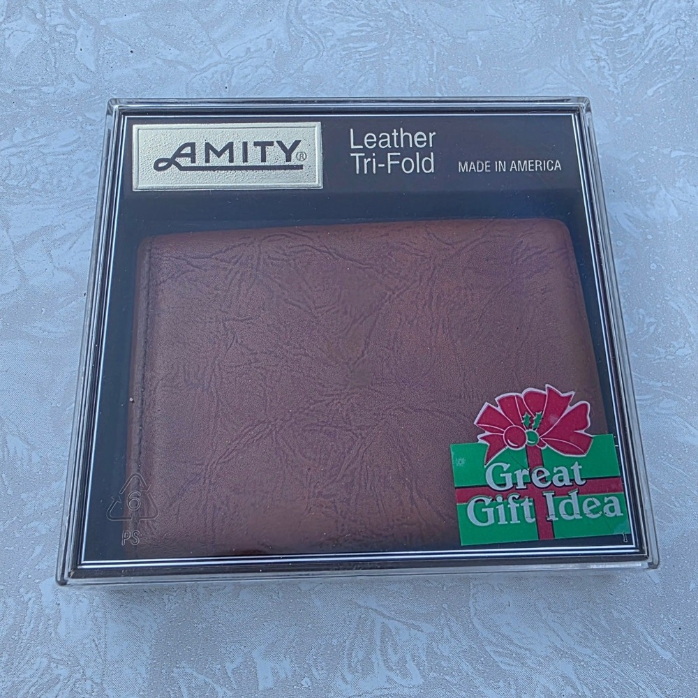 Amity Tri-Fold Wallet Brown Genuine Leather Vintage Made in USA‎